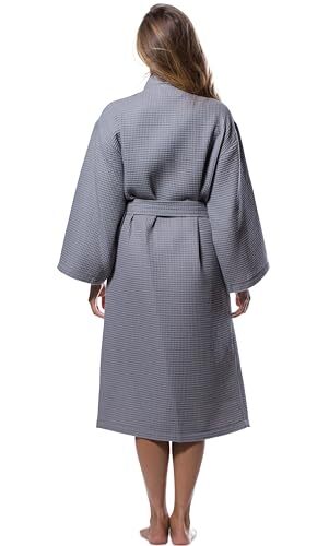 Lightweight Full-Length Robes For Women Waffle Kimono Bathrobe - One Size Gray - Picture 3 of 7