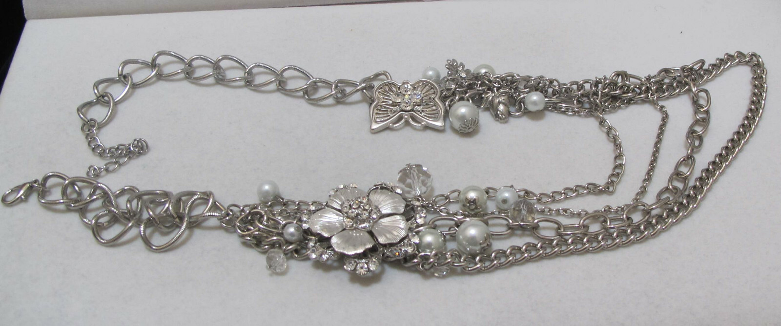 Statement Silver Tone Rhinestone FLOWER & BUTTERF… - image 5