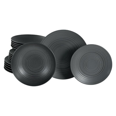 CreaTable 20569 Lava Stone Black 18-tlg Geschirrset für 6 Personen Teller Set 