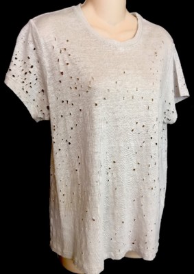 IRO Top Bleached Grey Sija Short Sleeve Holes Size XS NWT $150
