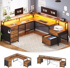 L Shaped Desk with 6 Drawer Led Lights, 108" Home Office Desk with Power Outlet