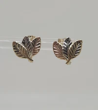 14k Tri Color Gold Leaf Post Earrings Yellow White and Rose gold leaves