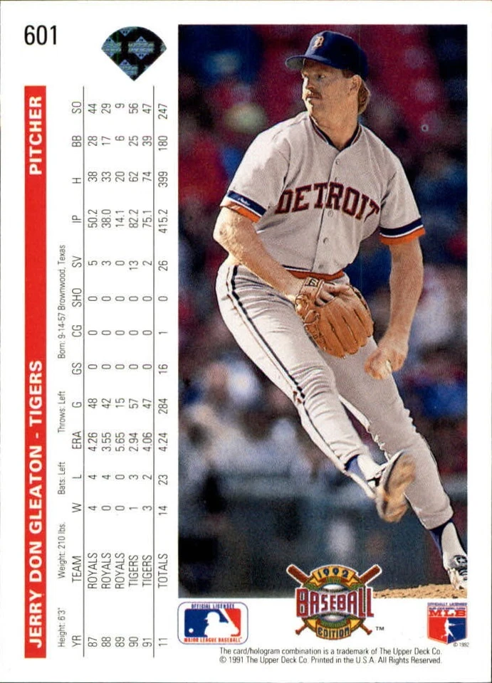 Jerry Don Gleaton 1992 Upper Deck MLB #601 Baseball Card Detroit Tigers - Image 2 of 2