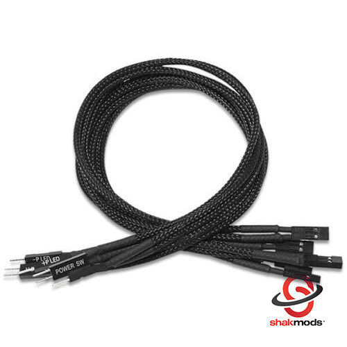 Shakmods Front Panel Black Sleeved Power Reset HDD LED Extension Cable 30cm UK