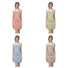 Cotton Linen Apron for Kitchen Chef Apron with Adjustable Strap and 2 Pockets