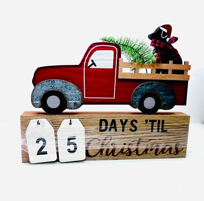 Wooden Countdown To Christmas Advent Calendar Number Red Truck Dog Calendar NEW
