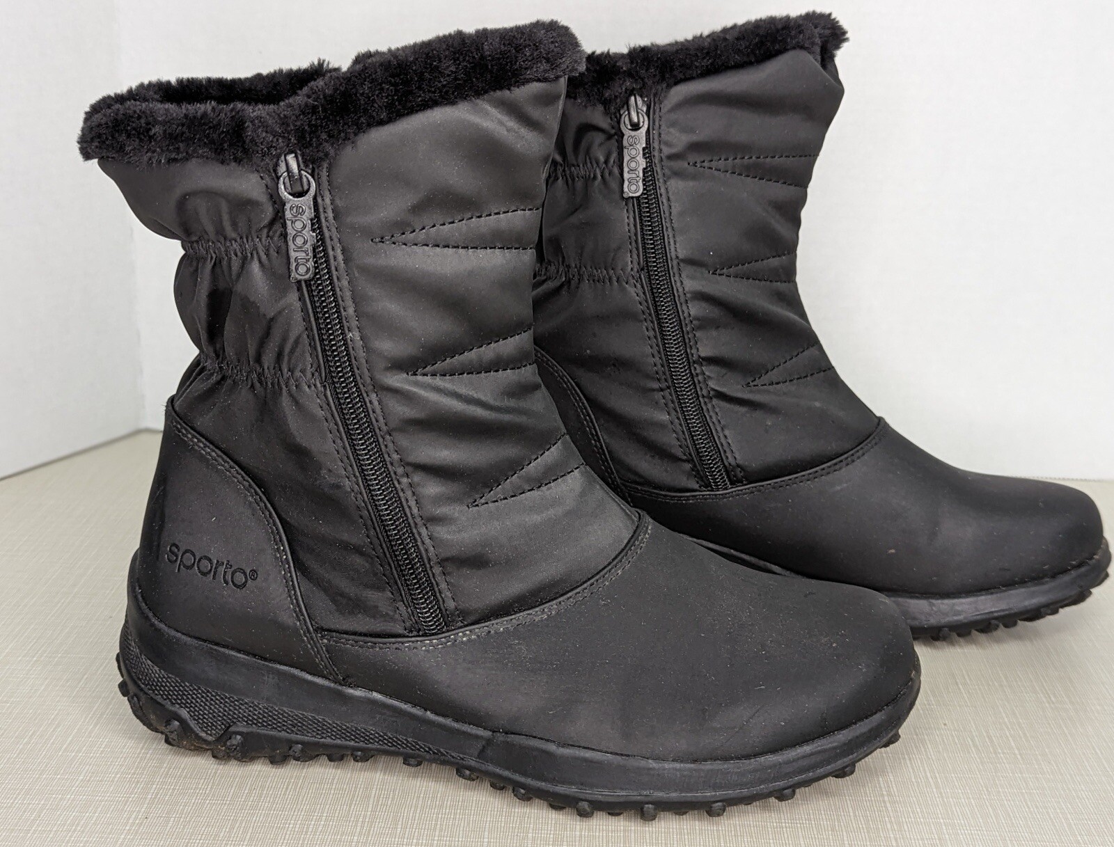 Sporto Womens Snow Boots Sz 9 Black Fur 