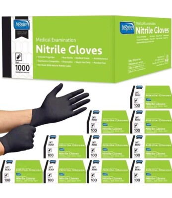 Inspire Black Nitrile Gloves [Size XL, 1000 Pcs] THE ORIGINAL Quality Medical 