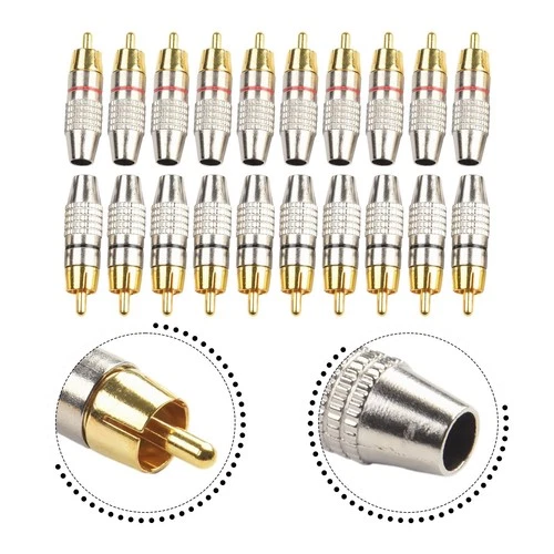 20pcs Plaqué Or Soudure Audio Vidéo Mâle-Plug Adaptateur Connecteur