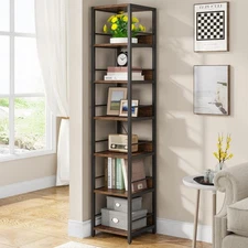 6-Tier Corner Shelf, 75 Inch Tall Narrow Bookshelf Storage Rack, Etagere Shel...