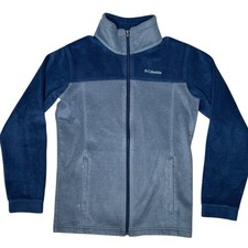 Columbia Boys Omni-Heat Fleece Jacket L 14/16 Full-Zip Pockets Navy Blue Gray