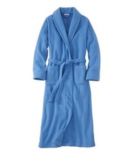 LL Bean Womens LARGE Winter Fleece Tie Front Long Robe Wrap Lounge Arctic Blue