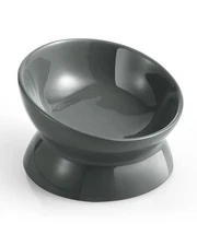 1 Pack Gray Elevated Cat Food Bowl, 5 Oz Ceramic, Raised, Tilted, Water, Dish