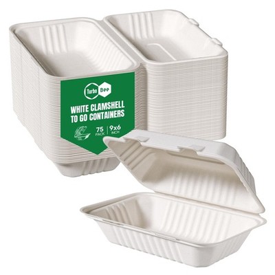 75 Pack White Compostable Take Out Containers, 9x6 Disposable Food Containers...