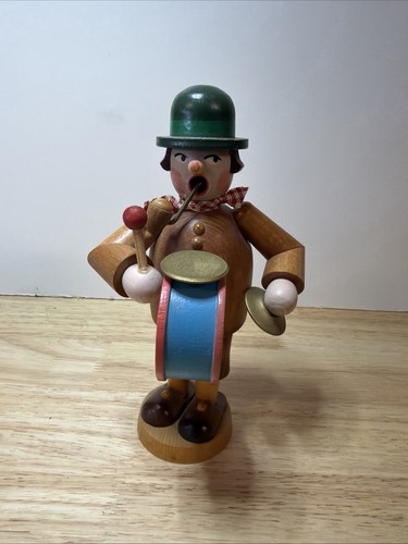 Vintage wood German Smoker Incense Burner drummer drum green hat 7” height
