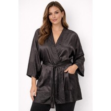 Vintage Victoria  s Secret Satin Jacquard Kimono Robe Gray Tie Waist One Size