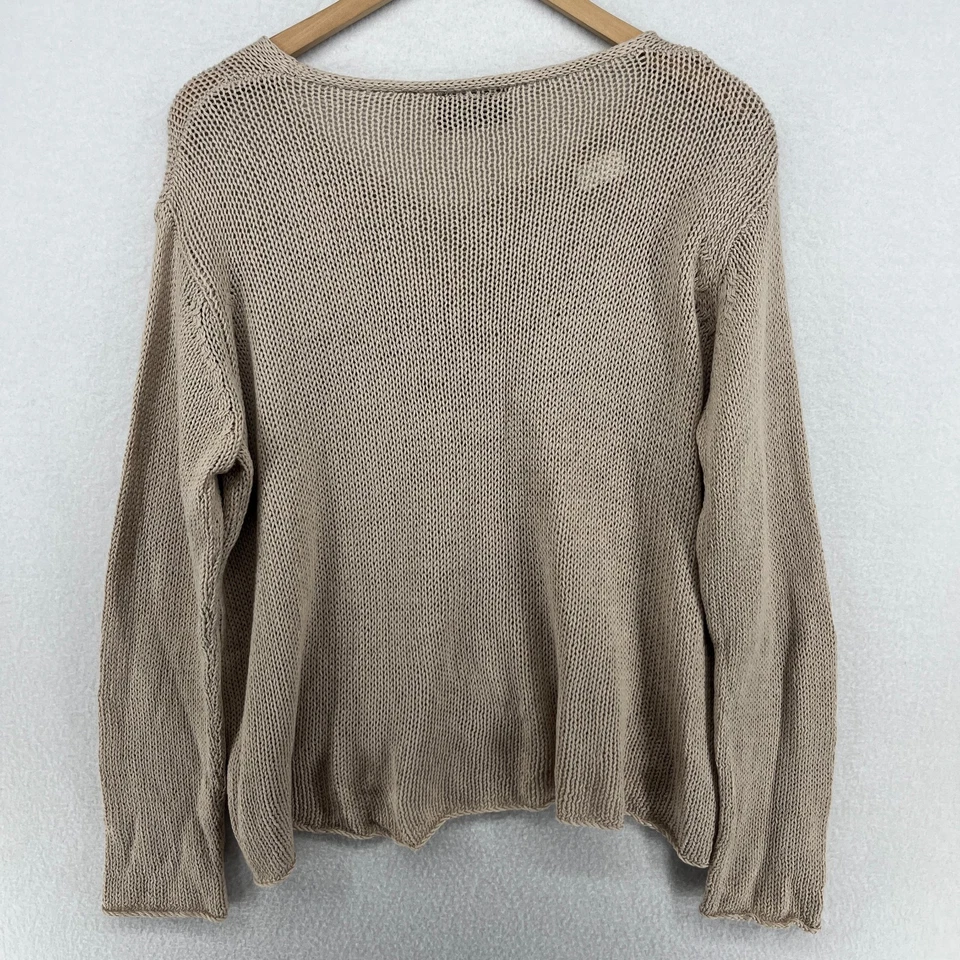 WOODEN SHIPS Sweater Womens M/L BE KIND Paola Beundia Open Knit Pullover Beige - Image 3 of 4