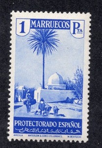 Spanish Morocco 1937 1p ultramarine Mosque, Scott 174 MNH, value = $7.50