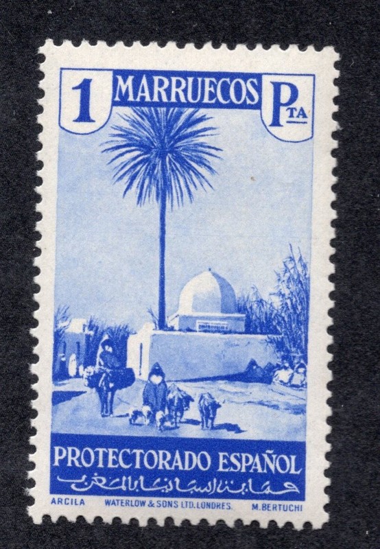 Spanish Morocco 1937 1p ultramarine Mosque, Scott 174 MNH, value = $7.50