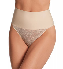 Maidenform Lace Tummy Control Shapewear Underwear Thong, Firm Nude XL NWT