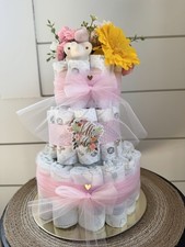 Pink Floral Handmade Diaper Cake For Baby Girl- Gift Or Centerpiece For Shower