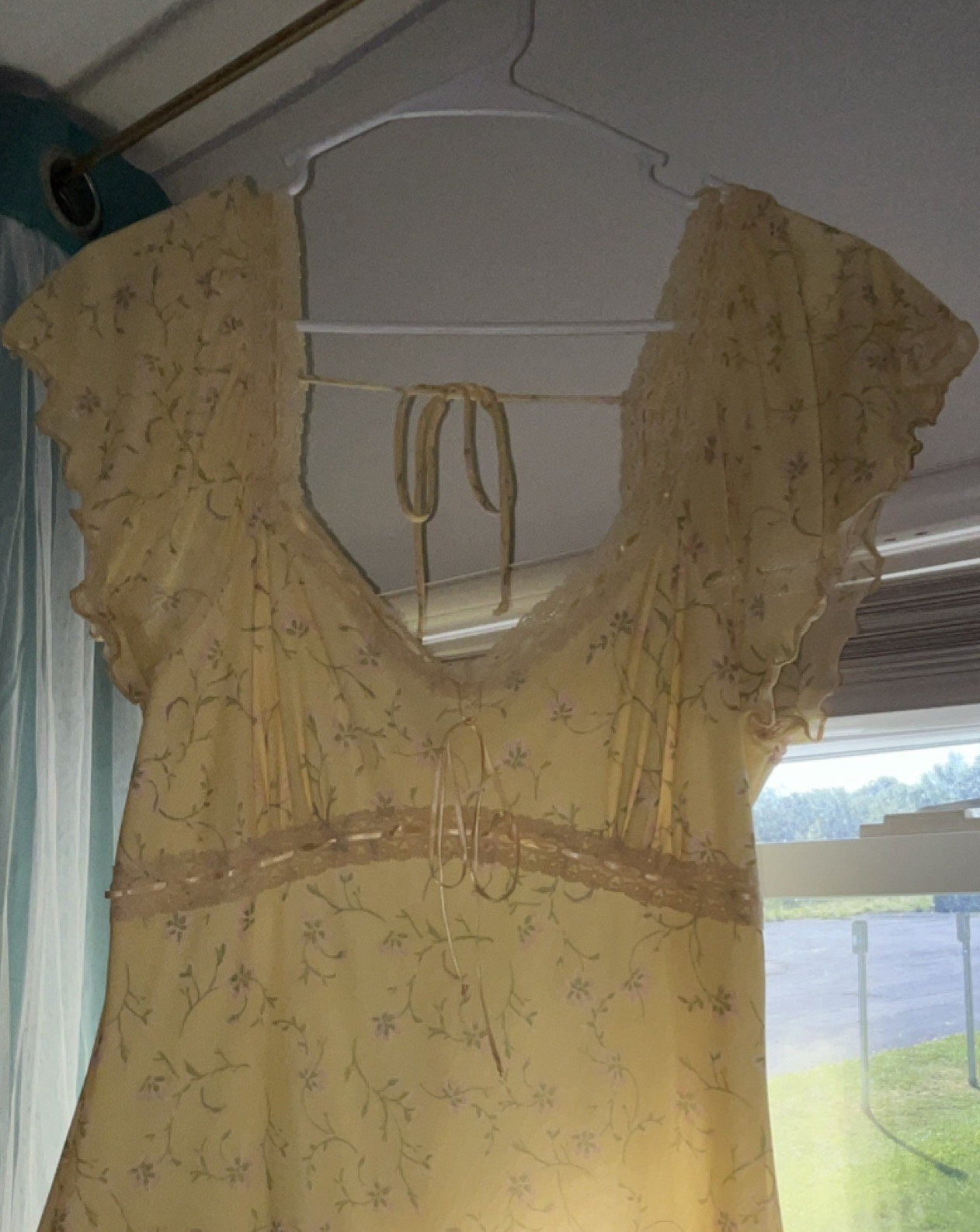 Kirious Yellow Floral V Neck Short Flutter Sleeve Maxi Dress Size XL