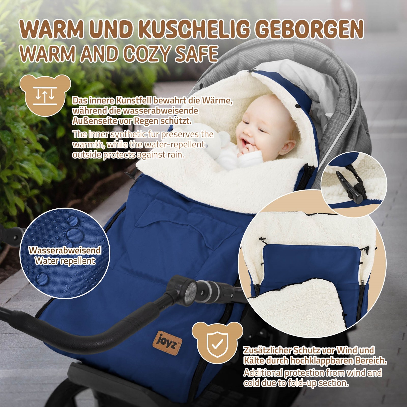Coprigambe per passeggino blu sacco invernale copripiedi antiscivolo + cerniera foto 4