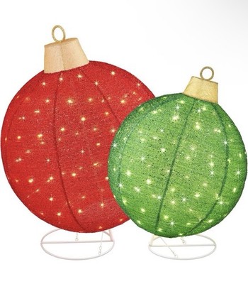 2pc Lighted Pop-Up Outdoor Christmas Ornament Set  Ball Decoration 38  & 30 