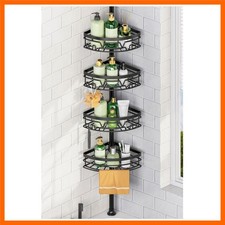 Tension Pole Shower Caddy with Towel Bar - Corner Shower Caddy, Black