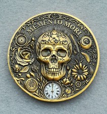Medaille Memento Mori Memento Vivere Totenkopf Sanduhr Uhr Stoiker Messing M&uuml;nze
