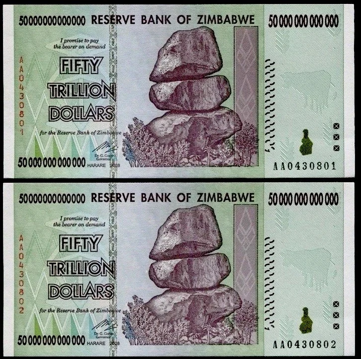20 x 2008 50 TRILLION DOLLARS ZIMBABWE BANKNOTE, AA P-90 GEM UNC - Image 2 of 4