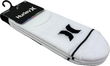 Hurley Kids 3 Pk White No Show Polyester Comfort Fit Logo Athletic Socks M 5Y-7Y