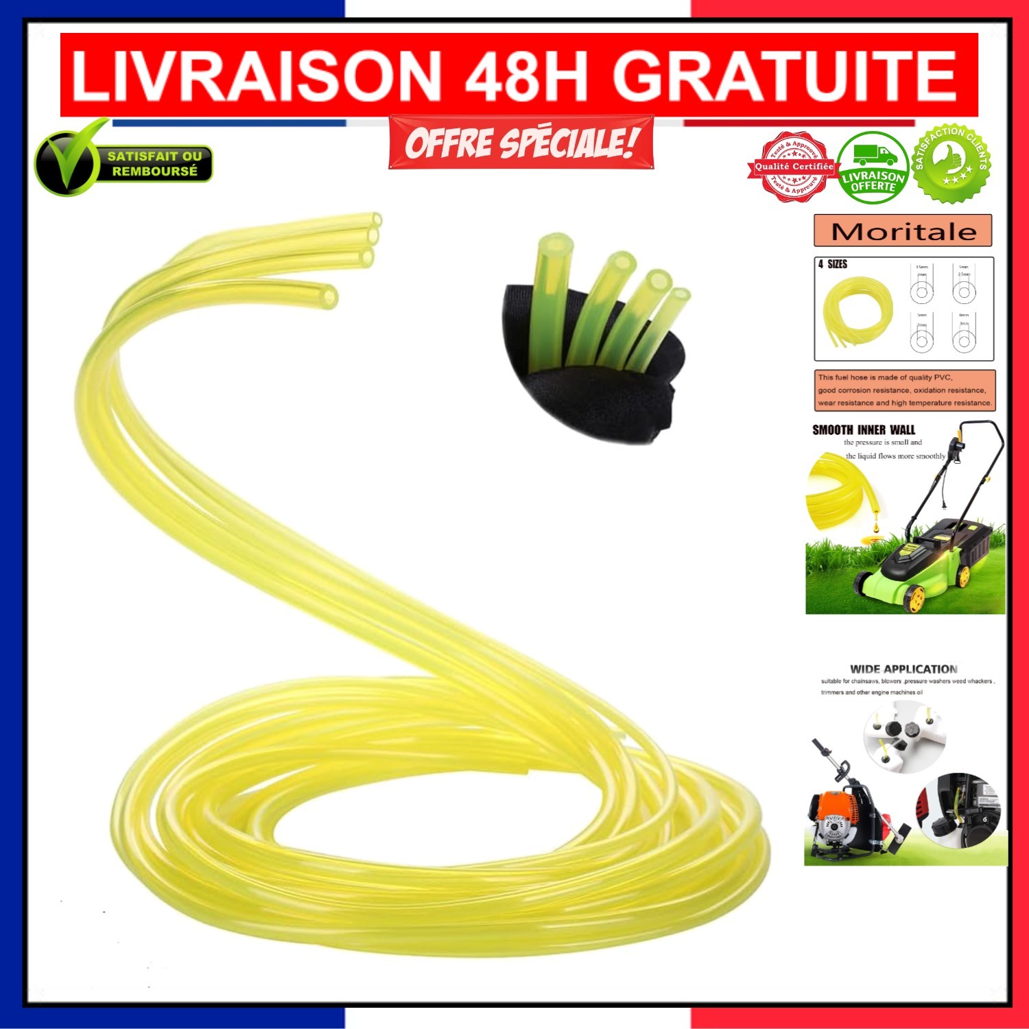 Tuyaux d'essence Moritale 1,5m en caoutchouc flexible pour alimentation carburant