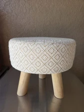 Mystic Apparel 10.5"x 11" Round Footstool Ottoman  Linen Beige&Cream