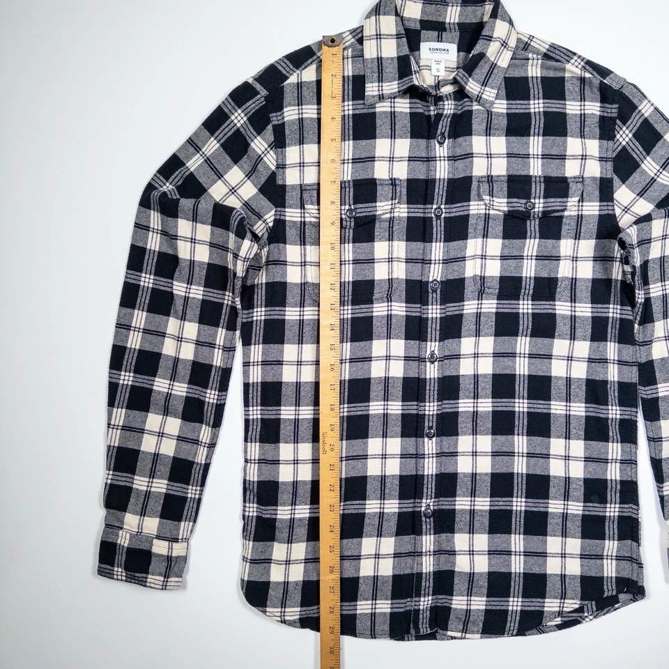 Sonoma Goods for Life Black Cream Plaid Flannel Shirt Men’s Small 100% Cotton - Image 3 of 4