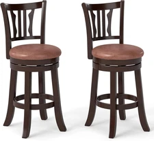 26" Counter Height Stools Set of 2, Swivel High-Top Chairs with Backrest & Faux 
