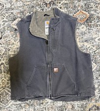 Carhartt Sherpa Lined Full Zip Work Vest Men  s Large Stand-Up Collar Gray