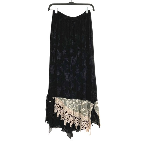 Vintage Y2K Black Floral Jacquard Lace Trim Maxi Skirt Fairy Goth Size 6 S / M - Image 1