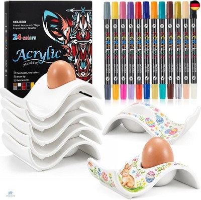 Sinmoe 6er Eierbecher Keramik Ostern Eierbecher zum Bemalen Porzellan Weiss mit
