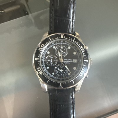 Pulsar Watch Men Chronograph 41mm Black Date 7T62-X068 Black Band