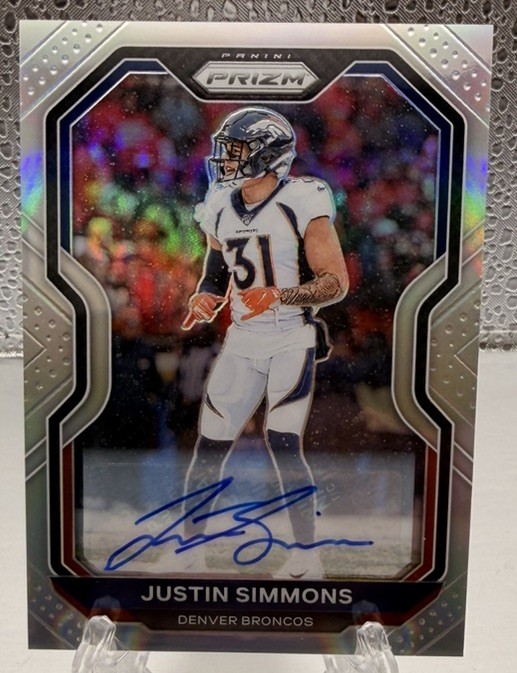 2020 Panini Prizm Justin Simmons Autograph Prizm #118 Denver Broncos