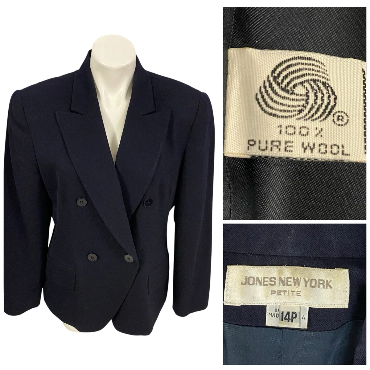 Veste De Costume Taille 4P Petite JONES WEAR Bleue Doublée - Occasion Très Bon État