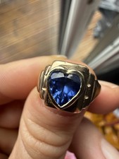 Blue Sapphire heart Signet Ring 9ct Yellow Gold Hallmarked
