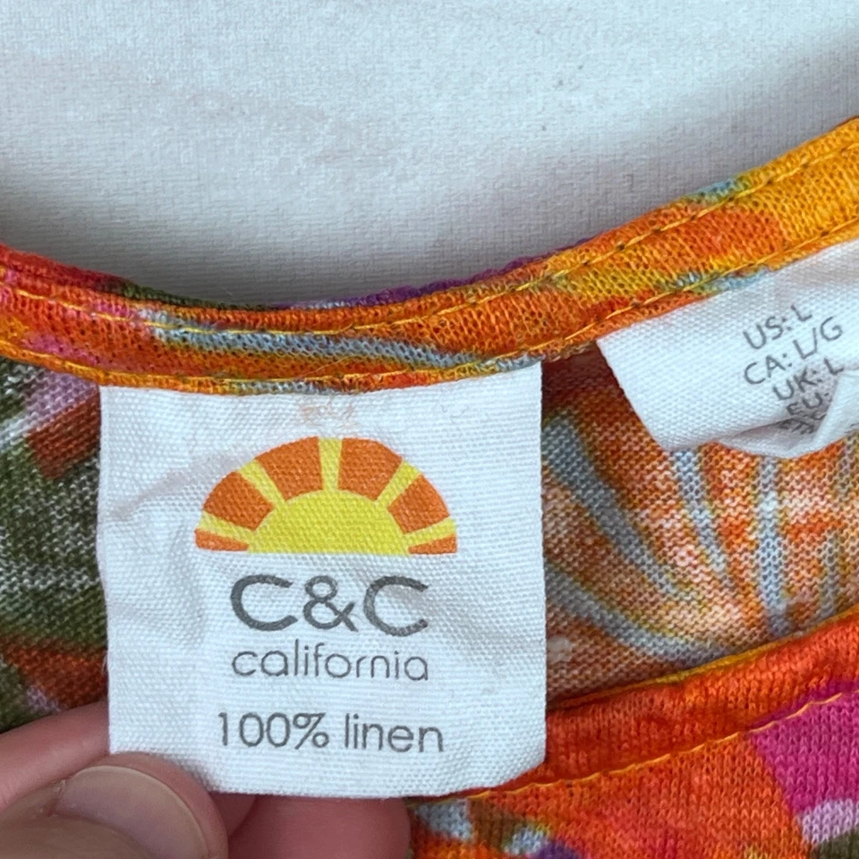 C&C California Top Mujer L Naranja Floral Camiseta Lino Tejido Colorido Pullover Foto 4 de 4