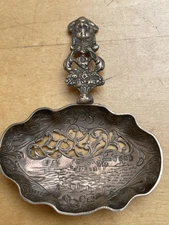 CONTINENTAL.DUTCH,ANTIQUE SILVER TEA STRAINER,HLMRK,+VICT.COUNTERFEIT ENGL.HLMRK