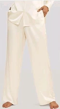Lilysilk Women Sz L Ivory  100% Mulberry Silk Elastic Waist Pajama Pant Pockets