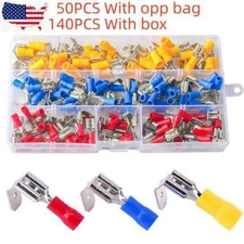 50/75/140PCS 22-16/16-14/12-10 AWG Semi-Insulated Piggy Back Spade Quick Splice