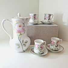 MW & CO BAVARIA COFFEE ESPRESSO SERVICE SET DEMITASSE HAND PAINTED PINK ROSES