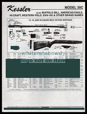 1999 KESSLER Model 30C  12 gauge Bolt-Action Shotgun  Schematic Parts List