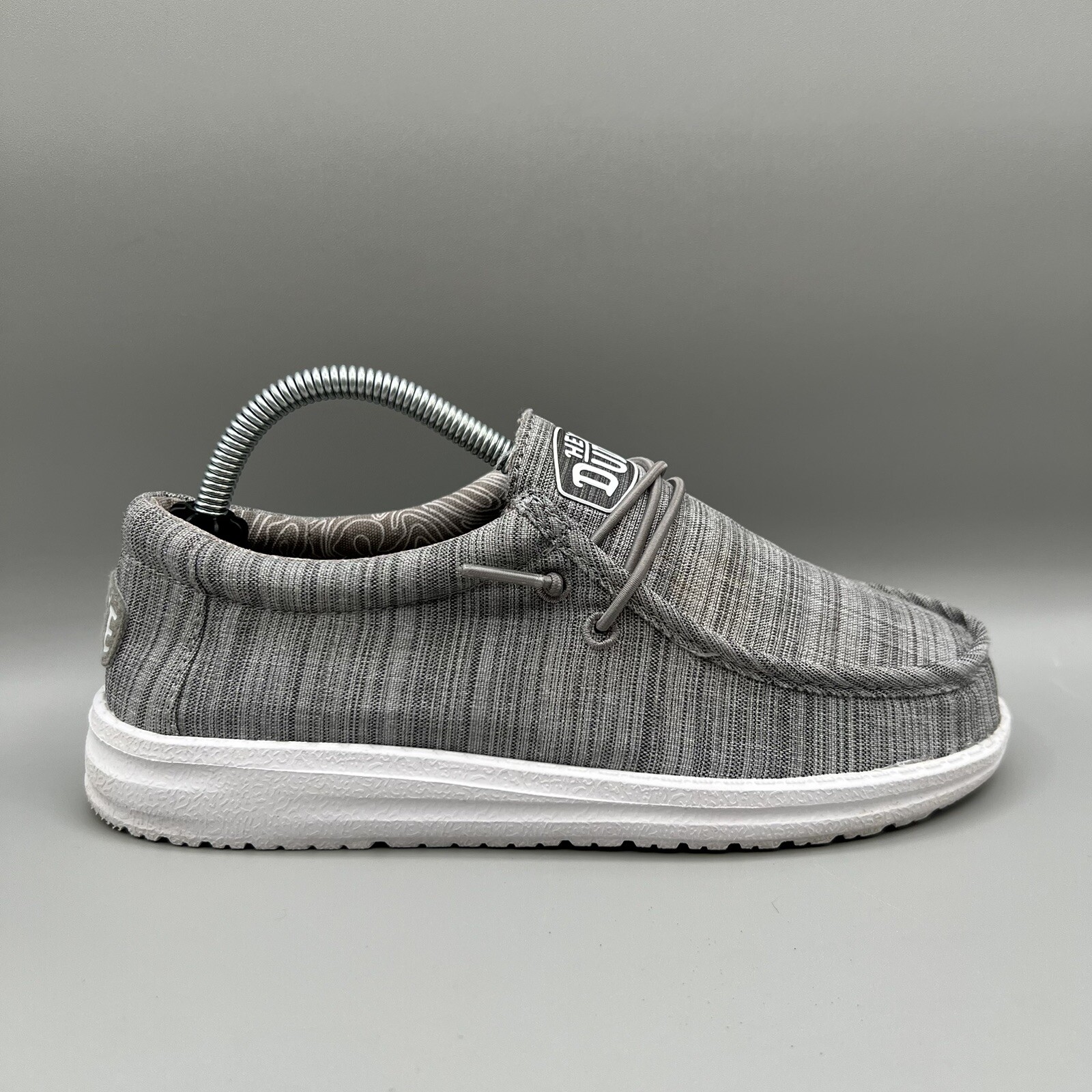 Hey Dude Wally Youth GS 3 Stone Gray Linen Blend Slip On Shoes 40159-270